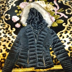 black velvet fur trim Fashion Nova puffer coat